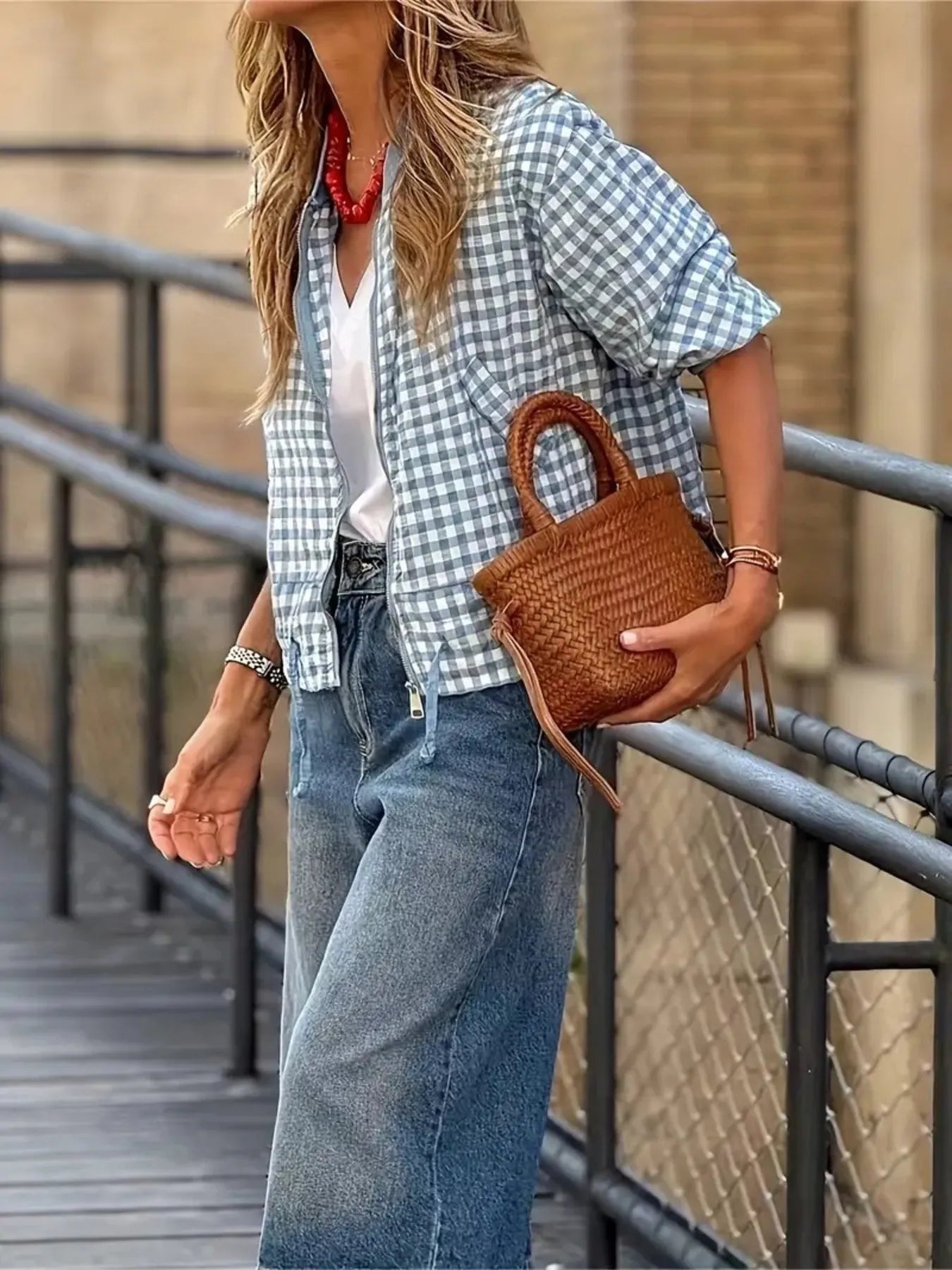 Plaid Zip Up Long Sleeve Jacket styling — Livostyle