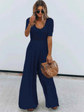 Scoop Neck Short Sleeve Jumpsuit in Dark Blue