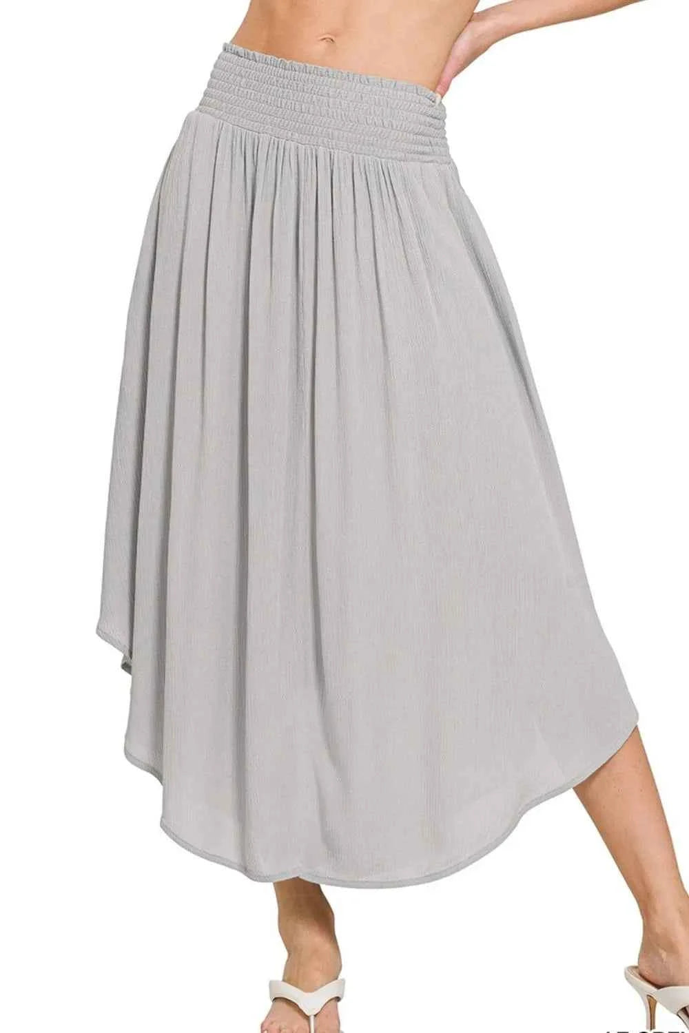 Zenana Woven Crinkle Smocked Waist Maxi Skirt W Pockets