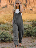 Sleeveless V-Neck Cotton Blend Pocketed Jumpsuit in Dark Gray