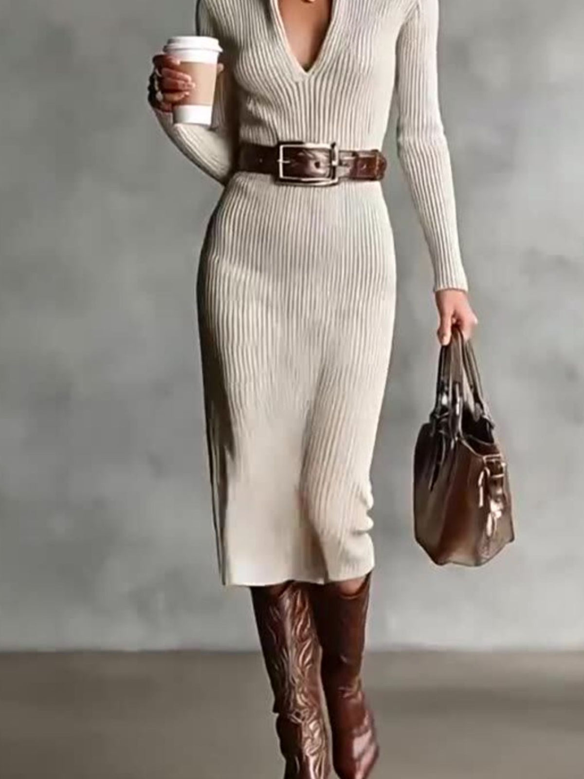 Ribbed Turtleneck Bodycon Sweater Dress – photo 2