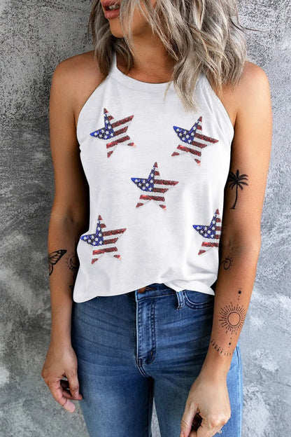 Sequin US Flag Star Grecian Neck Tank — Livostyle