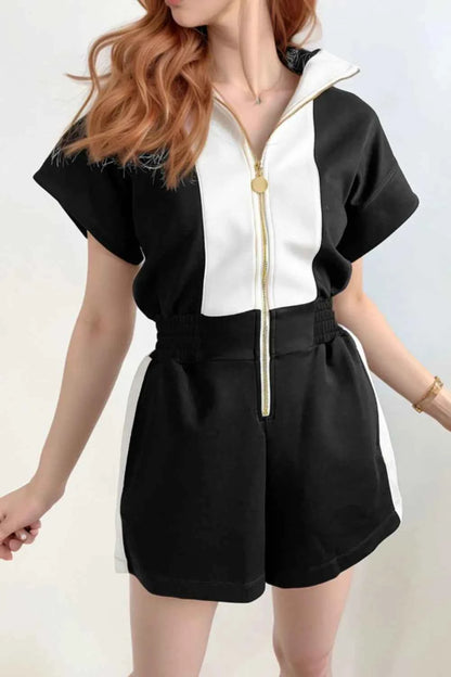 Half Zip Short Sleeve Romper — Livostyle