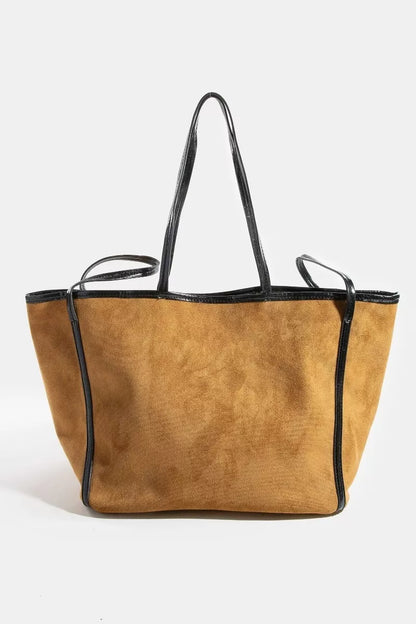 Suede Tote Faux Leather Trim Shoulder Strap — Livostyle