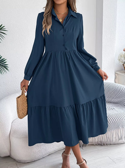 Long Sleeve Tiered Button-Front Midi Dress – photo 2