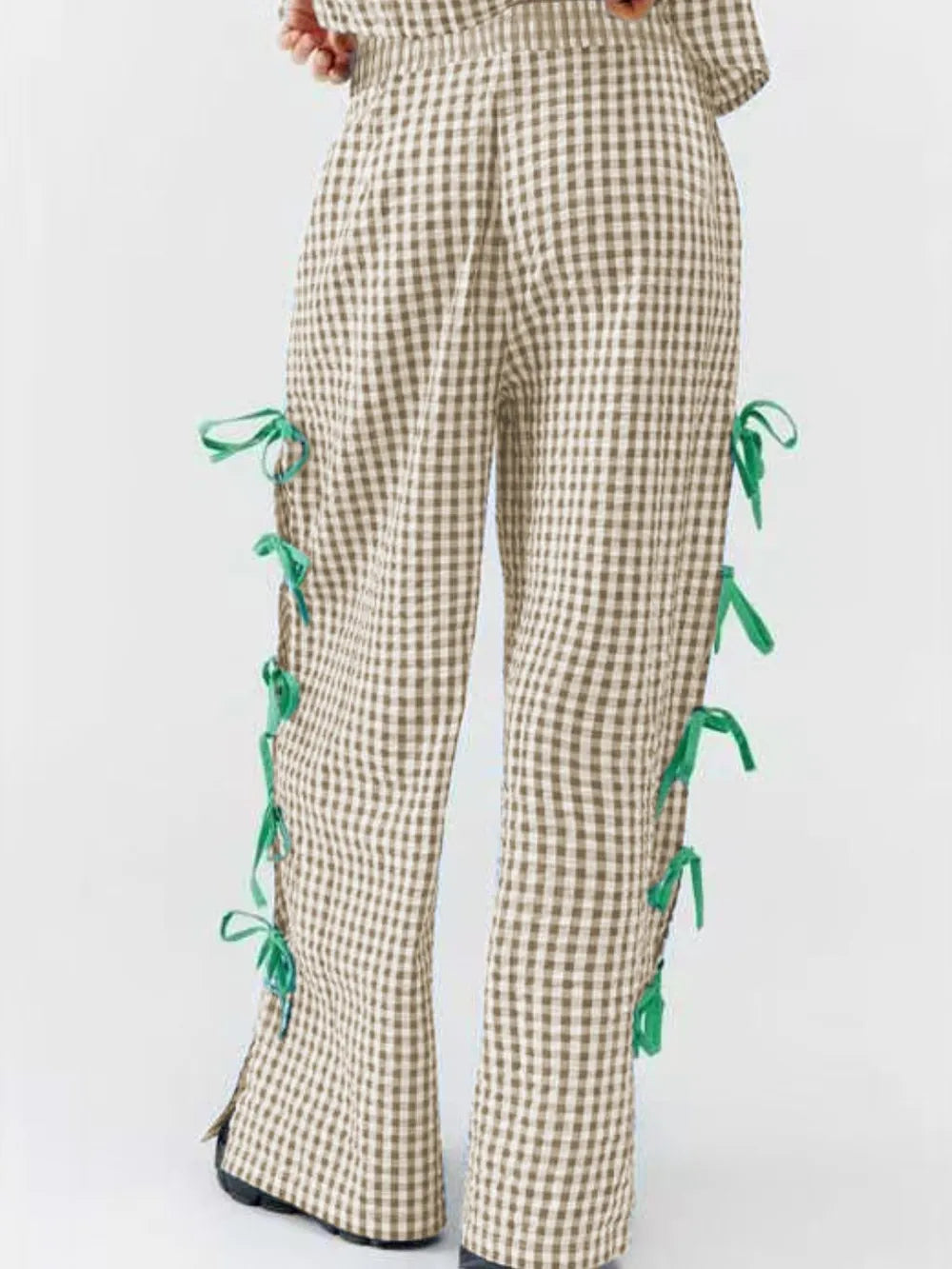 Side Tied Plaid Pants closeup — Livostyle