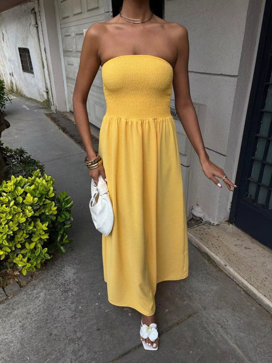 Strapless Smocked Maxi Dress in Yellow