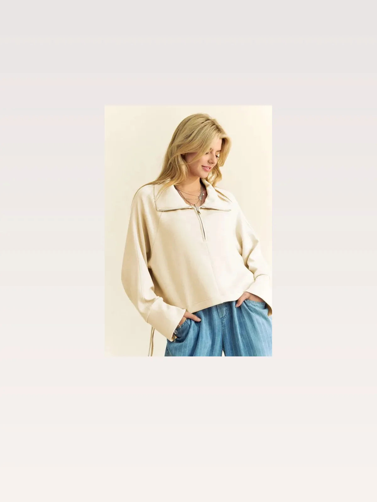 Half-Zip Raglan Sweatshirt with Adjustable Drawstring Hem — styled showcase — Livostyle