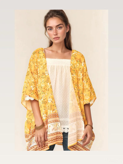 Boho Floral Kimono Beach Cover Up with Scalloped Trim — styled showcase — Livostyle