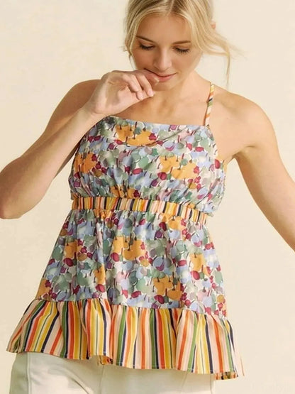 Floral Sleeveless Smocked Top with Ruffle Trim and Back Tie – photo 2