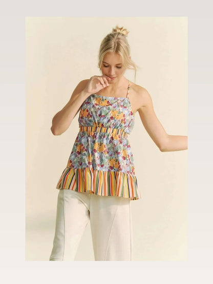 Floral Sleeveless Smocked Top with Ruffle Trim and Back Tie – photo 3