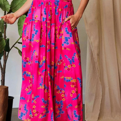 Printed Smocking Waistband Ruffled Maxi Skirt — square view — Livostyle