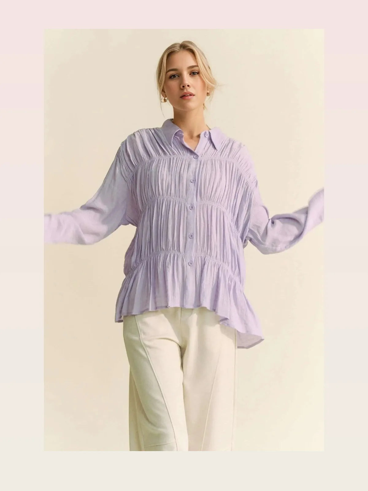 Chic Button Front Shirt with Ruched Detailing — styled showcase — Livostyle