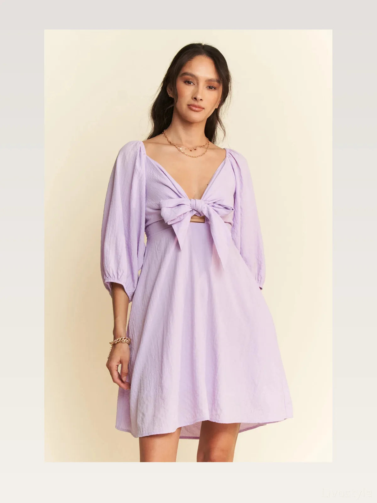 Romantic Mini Dress with Puff Sleeves & Open Back — styled showcase — Livostyle
