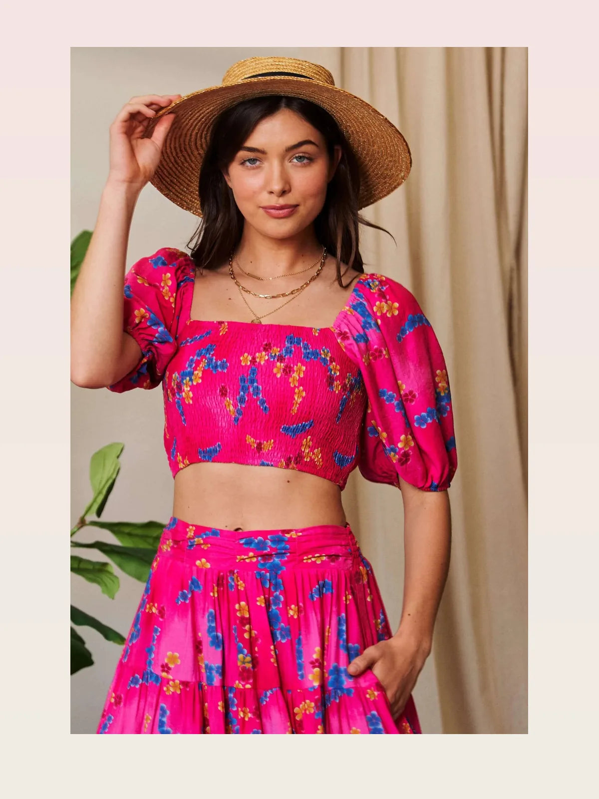 Floral Smocked Crop Top with Puff Sleeves — styled showcase — Livostyle