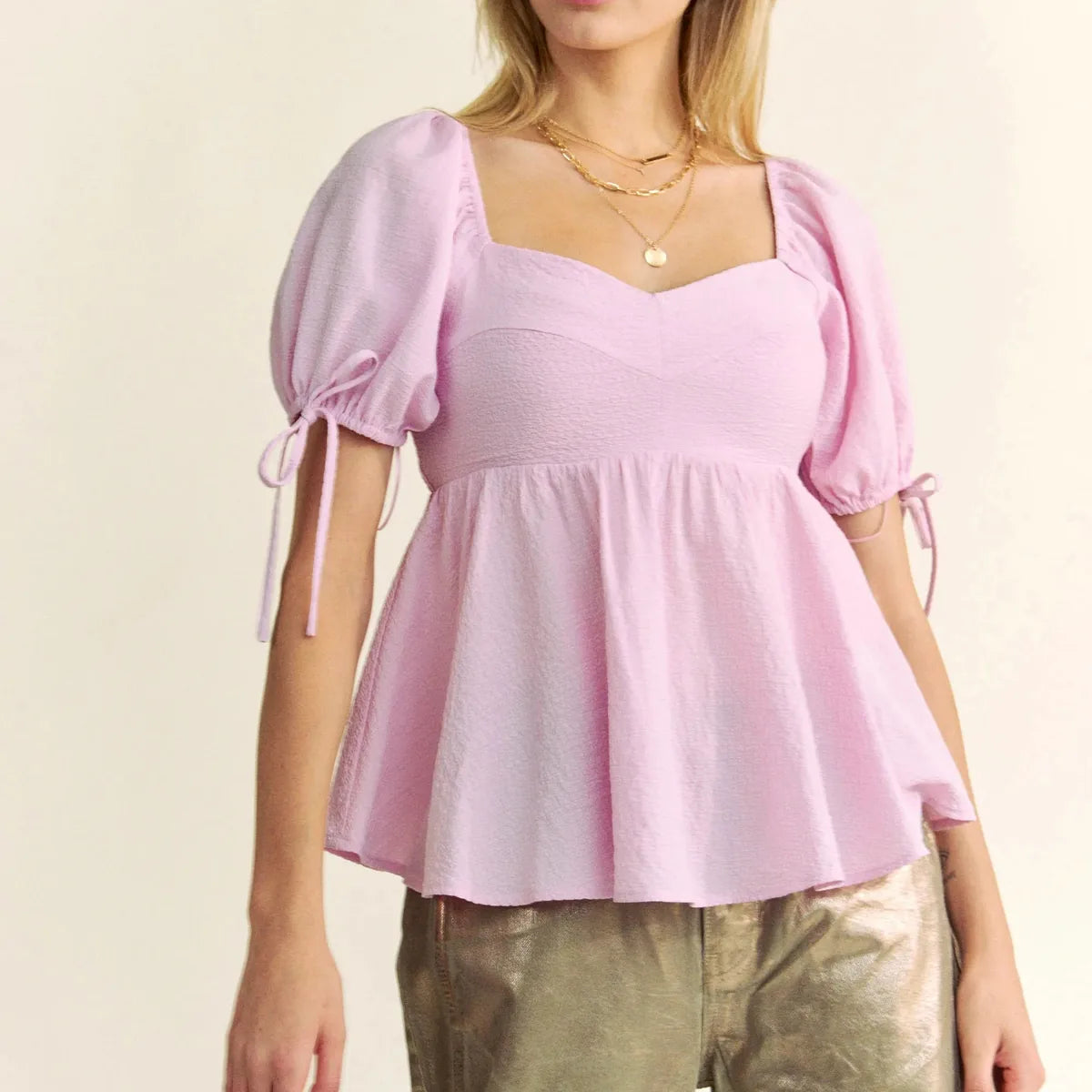 Versatile Peplum Blouse with Puffed Sleeves — square view — Livostyle