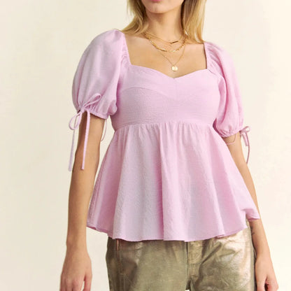 Versatile Peplum Blouse with Puffed Sleeves — square view — Livostyle