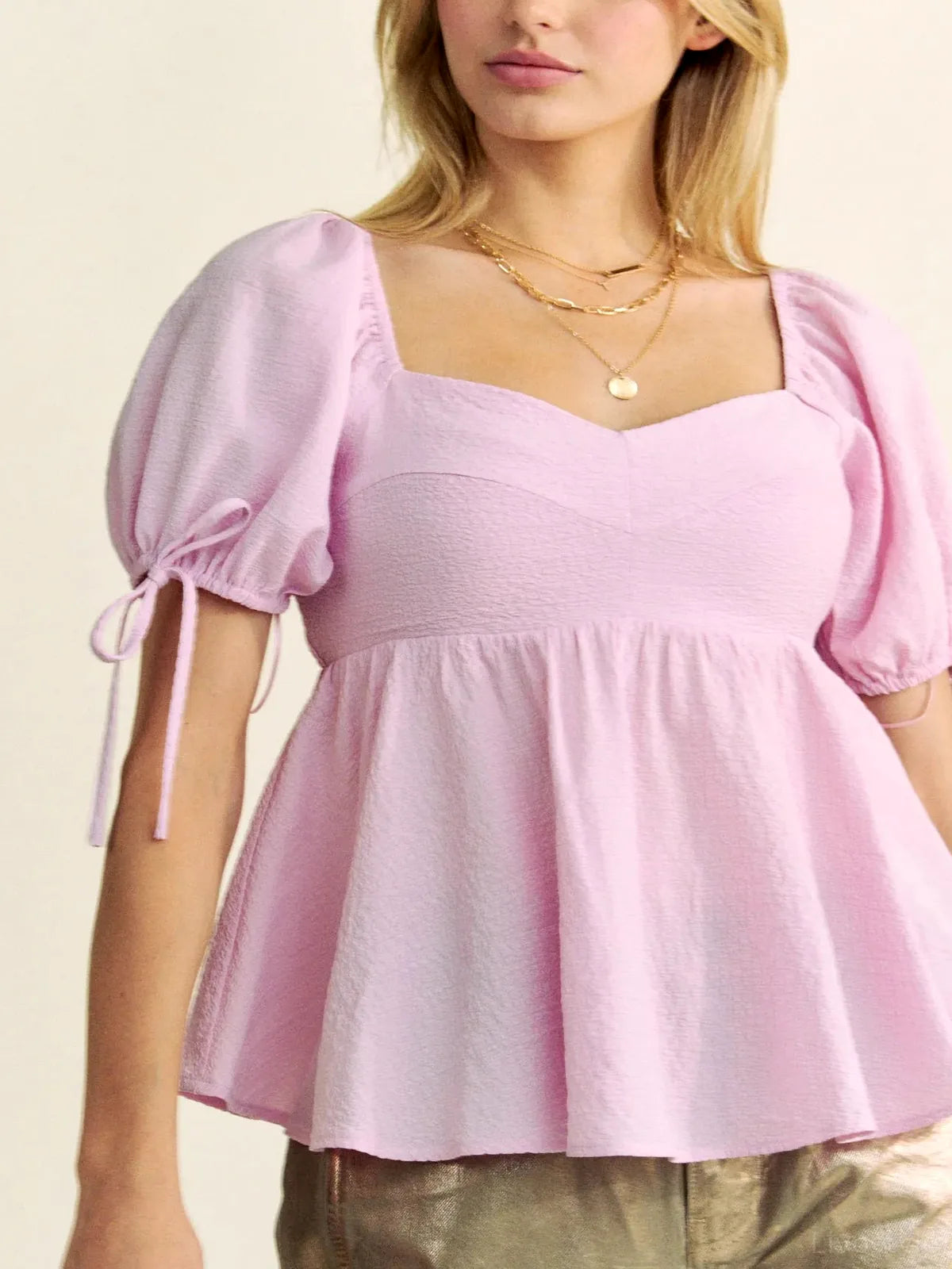 Versatile Peplum Blouse with Puffed Sleeves — detail view — Livostyle