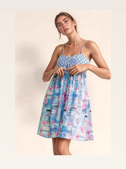 Tropical Floral Geo Print Tie Back Tube Top Romper — styled showcase — Livostyle
