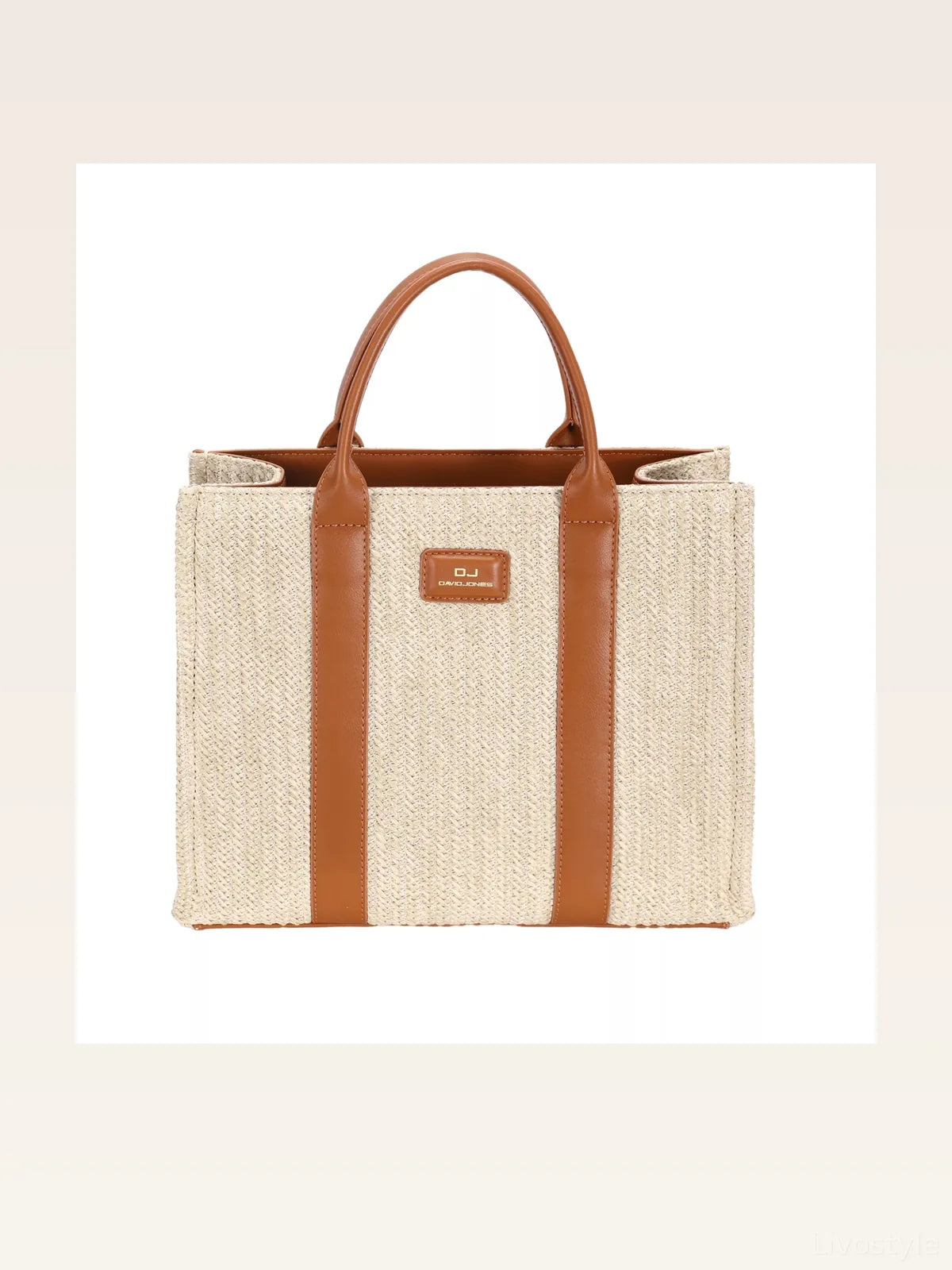 Square Woven Tote Handbag in Apricot Tan — styled showcase — Livostyle