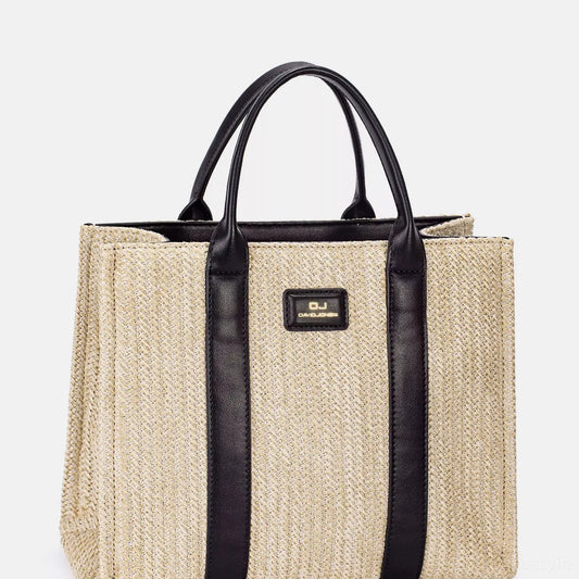Square Woven Tote Handbag in Black — square view — Livostyle