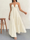 Halter Neck Tiered Maxi Dress with Bow in Apricot