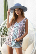 Stylish Leopard Print Sleeveless Jersey Knit Top with Color Block — Livostyle