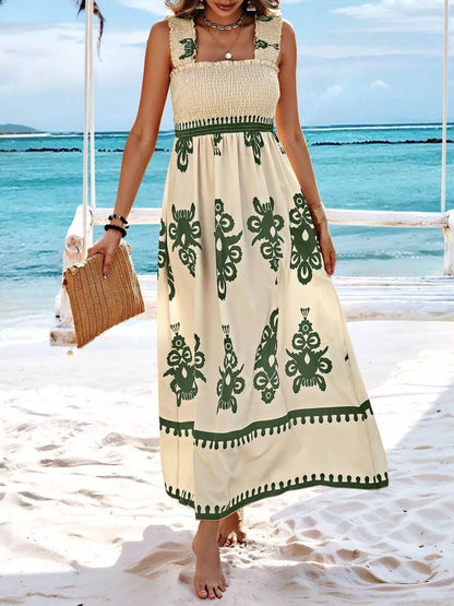 Smocked Printed Square Neck Ruffle Maxi Dress – photo 7