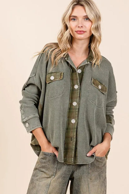 Mineral Washed Plaid Button Down Shacket — Livostyle