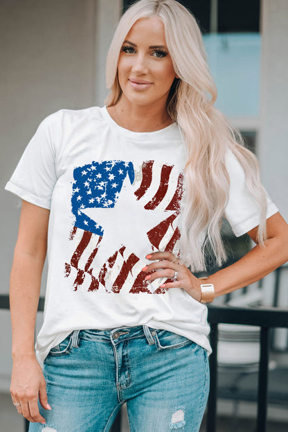 US Flag Graphic Round Neck Tee in White