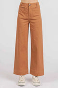 Brown Twill Patch Pocket High Rise Wide Leg Pants