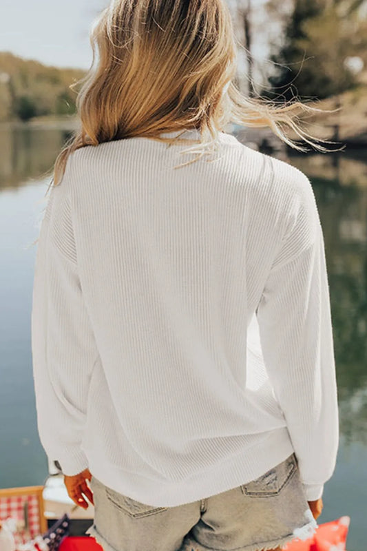 US Flag Corded Long Sleeve Sweatshirt detail — Livostyle