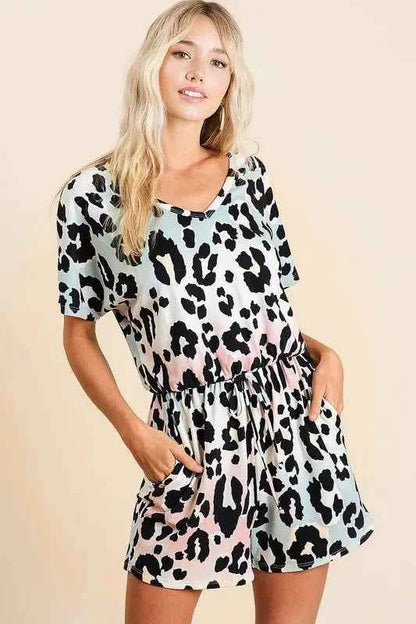 Gradation Leopard Soft Knit V-neck Romper — Livostyle