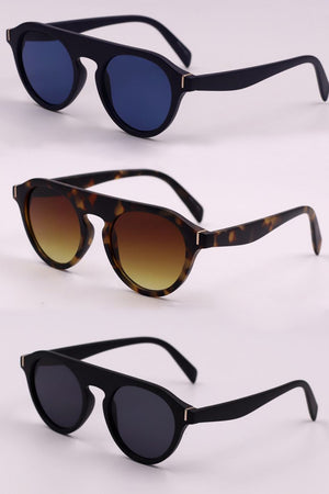 3-Piece Round Polycarbonate Full-Rim Sunglasses Set in Royal Blue/Camel/Dusty Blue
