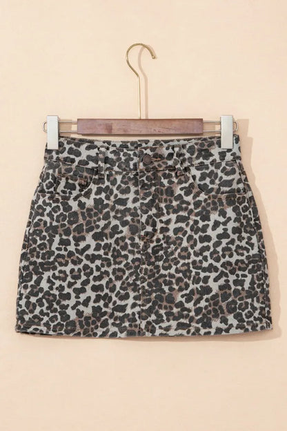 Leopard Denim Mini Skirt closeup — Livostyle