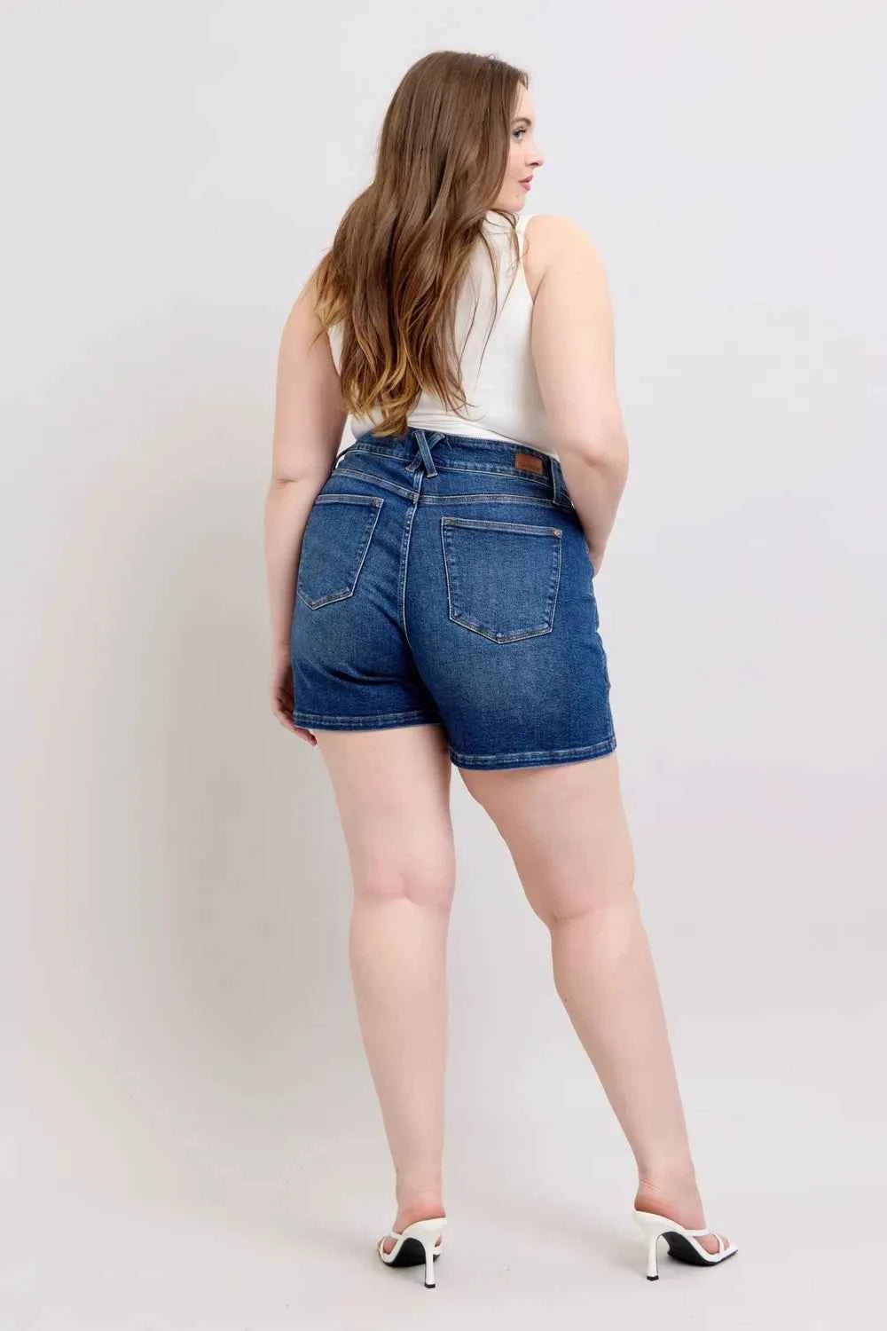 Judy Blue Full Size Double Button Waistband Denim Shorts Plus Size