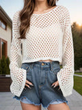 Openwork Round Neck Long Sleeve Cover Up — Livostyle