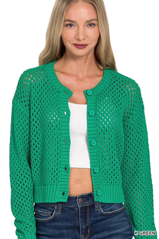 Button Down Lightweight Crochet Cardigan Sweater — Livostyle