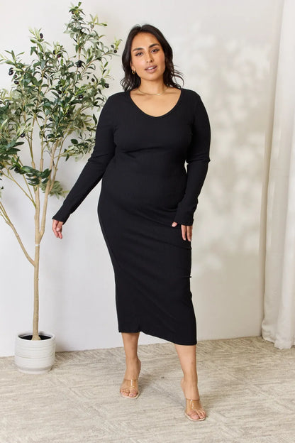 Ribbed Long Sleeve Midi Slit Dress – photo 2