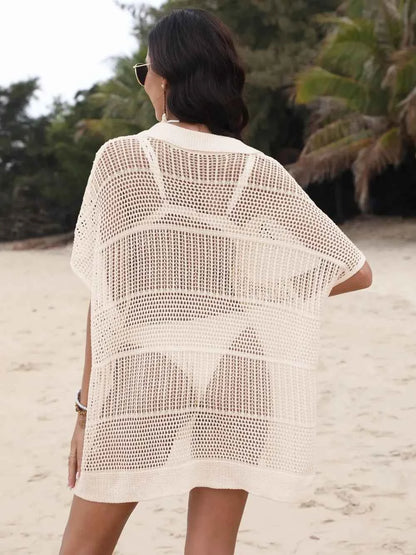 Hollow Out Collared Neck Cover-Up