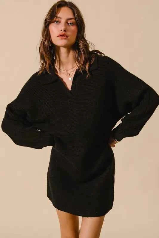 SO ME Ribbed Knit Collar Neck Dress