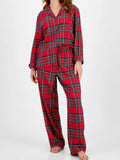 Plaid Collared Neck Button Up Top and Pants Lounge Set — Livostyle