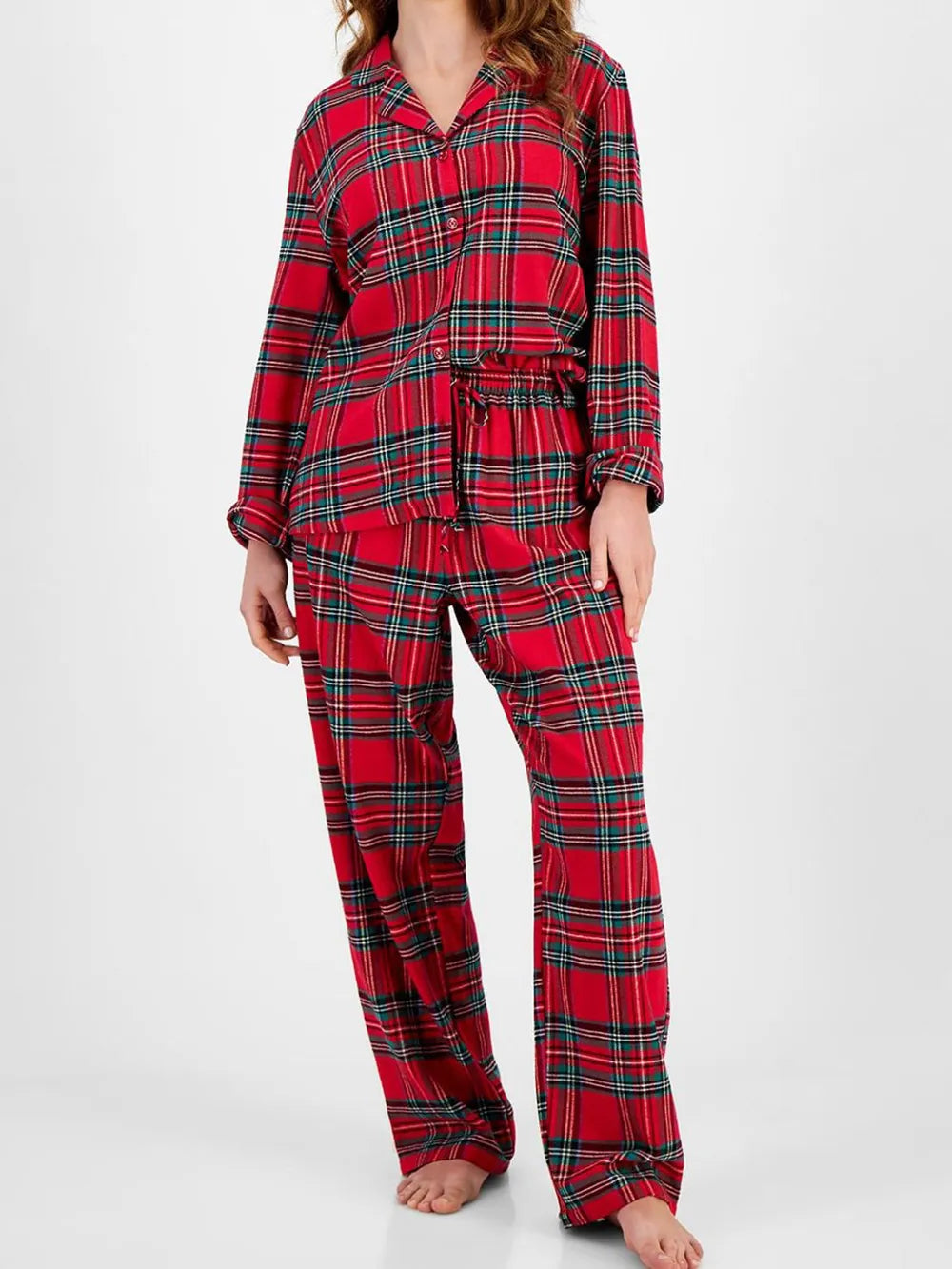 Plaid Collared Neck Button Up Top and Pants Lounge Set — Livostyle