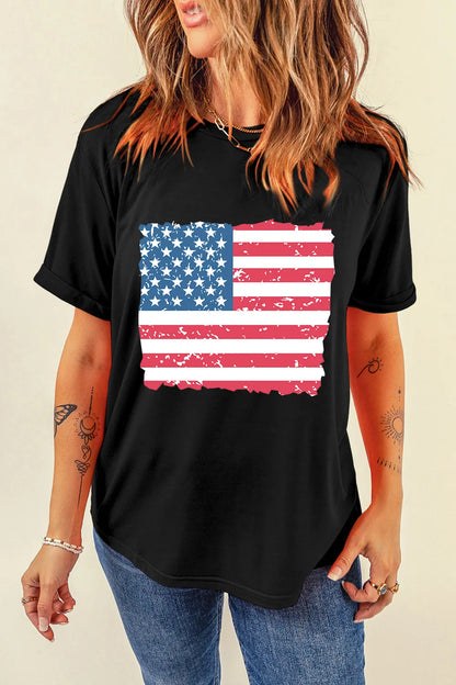 US Flag Round Neck Short Sleeve T-Shirt — Livostyle