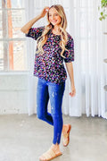 Stylish Leopard Foil Printed Half-Sleeve Summer Sweater — Livostyle