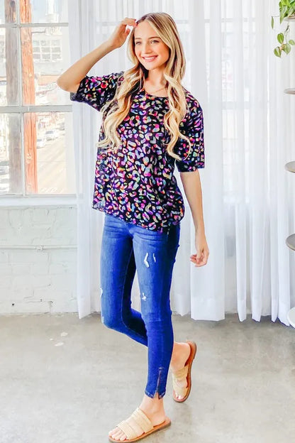 Stylish Leopard Foil Printed Half-Sleeve Summer Sweater — Livostyle