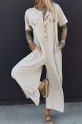 Pocket Front Short Sleeve Wide Leg Jumpsuit — Livostyle