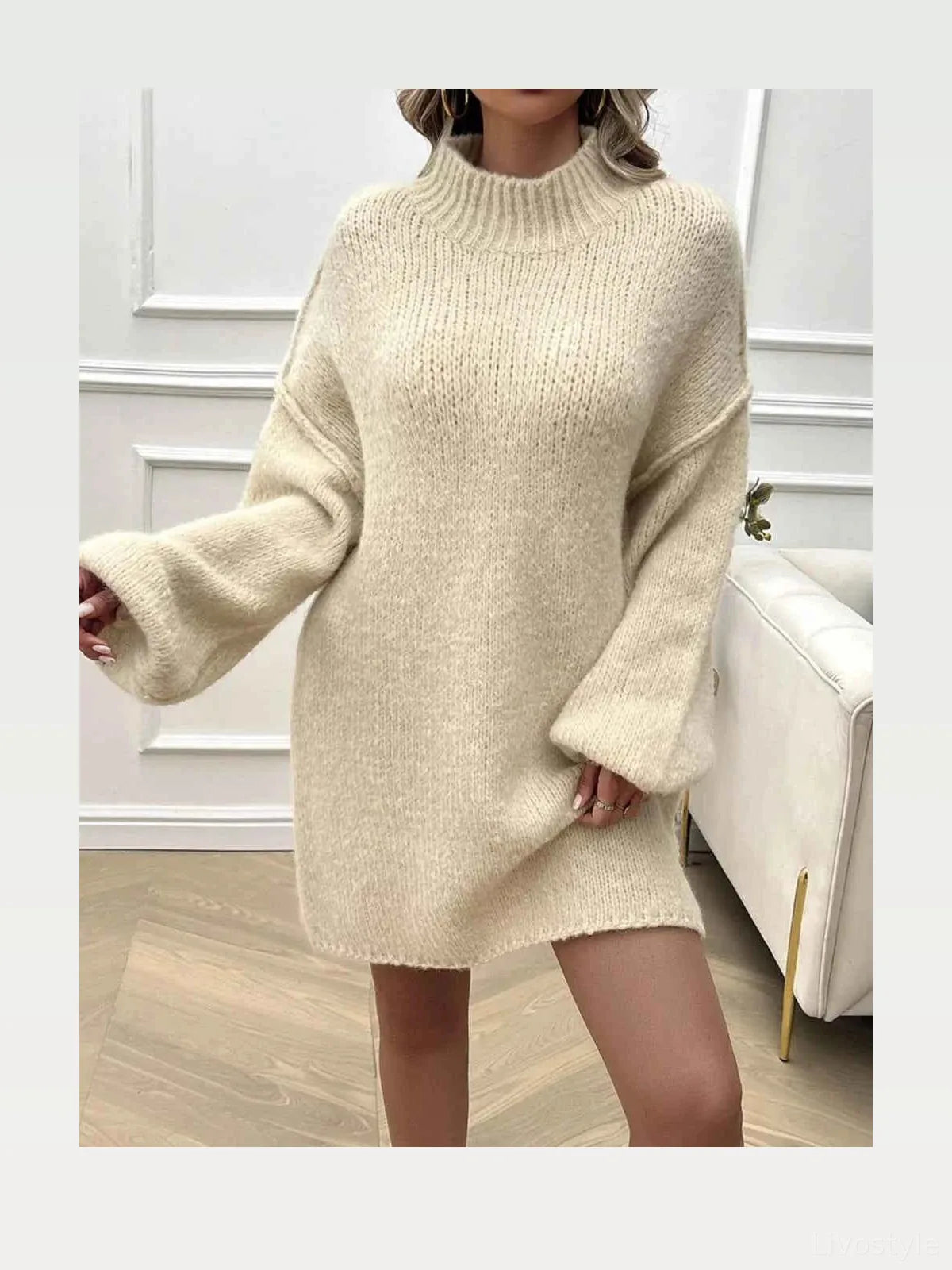 Devine Mock Neck Long Sleeve Mini Sweater Dress — styled showcase — Livostyle