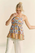 Floral Sleeveless Smocked Top with Ruffle & Back Tie — Livostyle