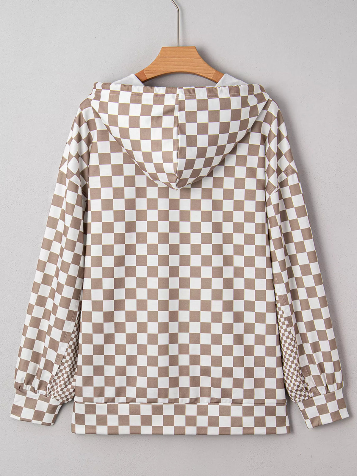 Checkered Pattern Oversized Drawstring Hoodie back view — Livostyle